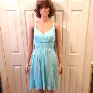 Island Planet Miami Beach Aqua Adjustable Strap Embroidered Sundress NWOT